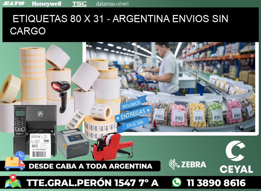 ETIQUETAS 80 x 31 - ARGENTINA ENVIOS SIN CARGO