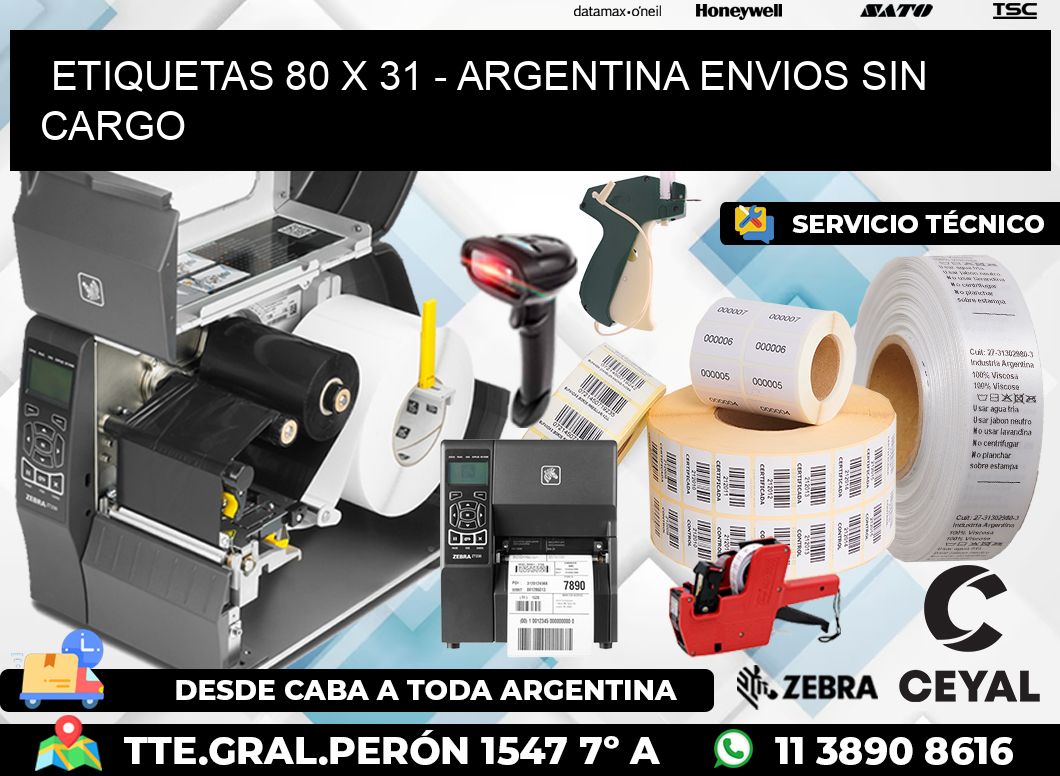 ETIQUETAS 80 x 31 - ARGENTINA ENVIOS SIN CARGO