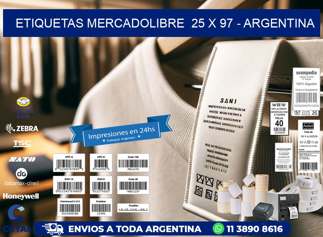 ETIQUETAS MERCADOLIBRE  25 x 97 - ARGENTINA