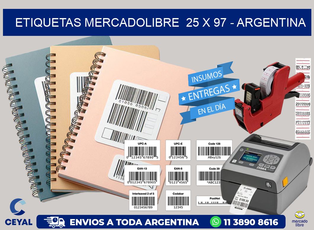 ETIQUETAS MERCADOLIBRE  25 x 97 - ARGENTINA