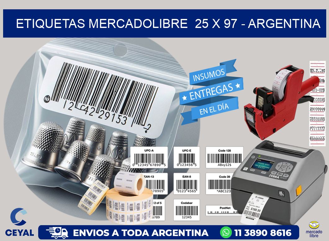 ETIQUETAS MERCADOLIBRE  25 x 97 - ARGENTINA