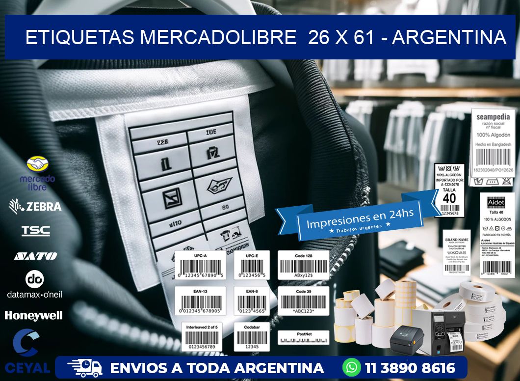 ETIQUETAS MERCADOLIBRE  26 x 61 - ARGENTINA