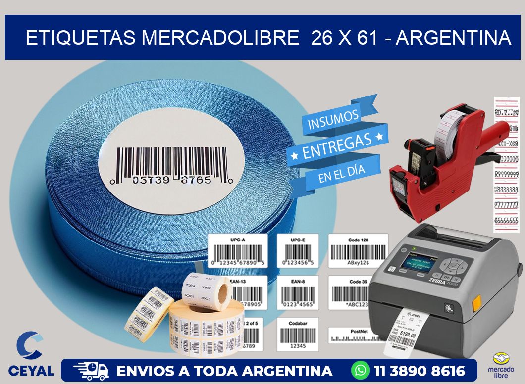 ETIQUETAS MERCADOLIBRE  26 x 61 - ARGENTINA