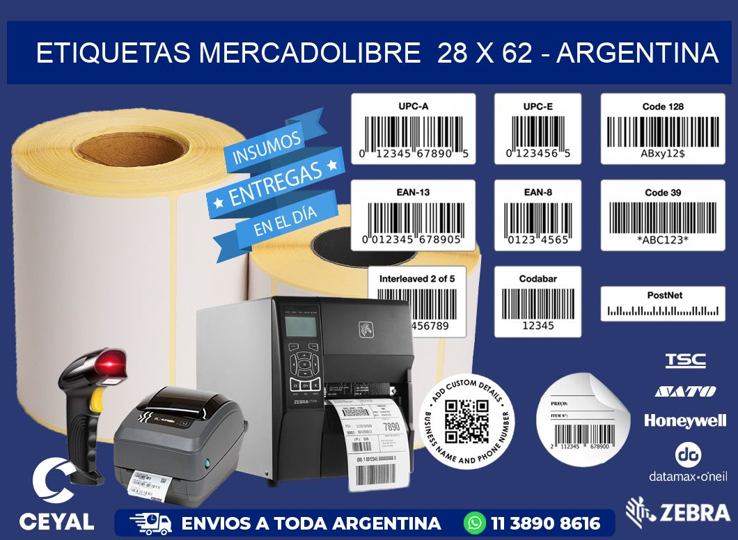 ETIQUETAS MERCADOLIBRE  28 x 62 - ARGENTINA