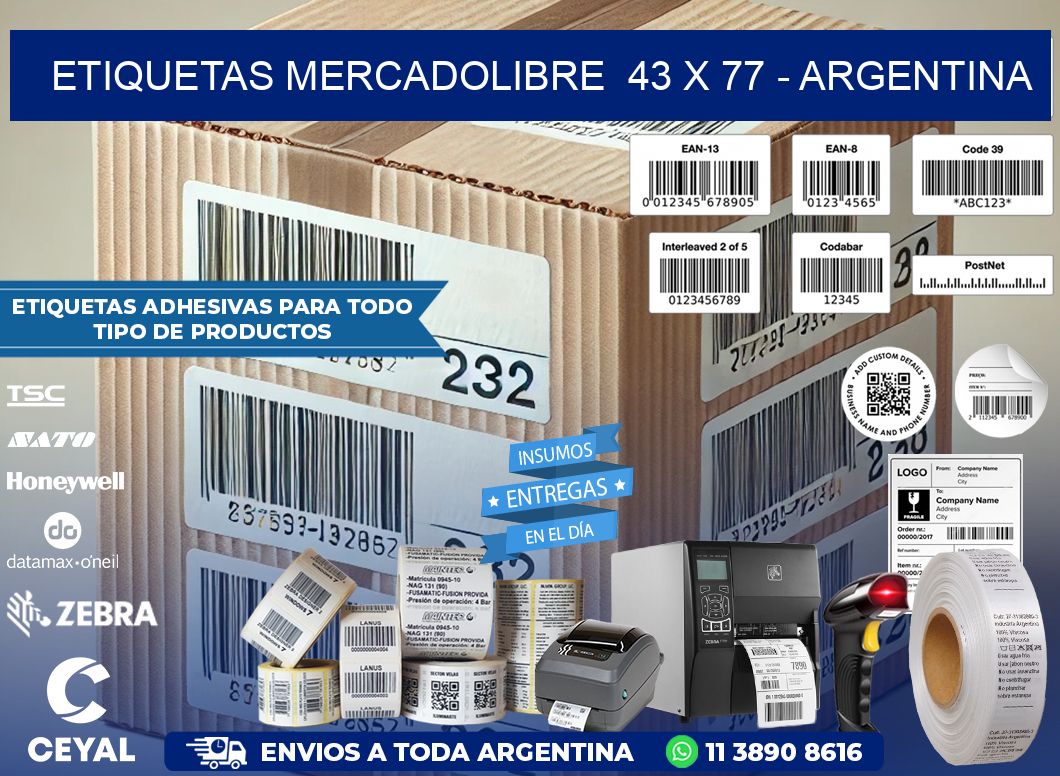 ETIQUETAS MERCADOLIBRE  43 x 77 - ARGENTINA