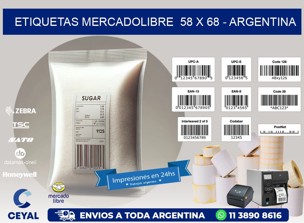 ETIQUETAS MERCADOLIBRE  58 x 68 - ARGENTINA