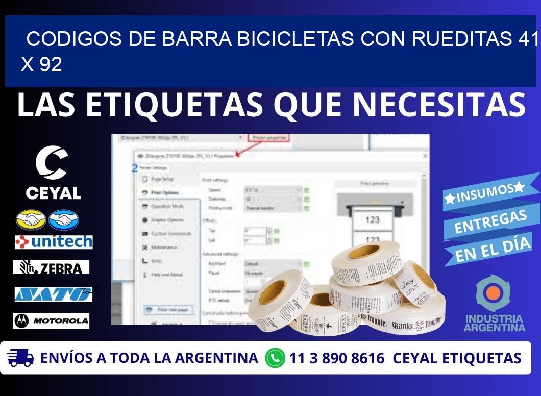 CODIGOS DE BARRA BICICLETAS CON RUEDITAS 41 x 92