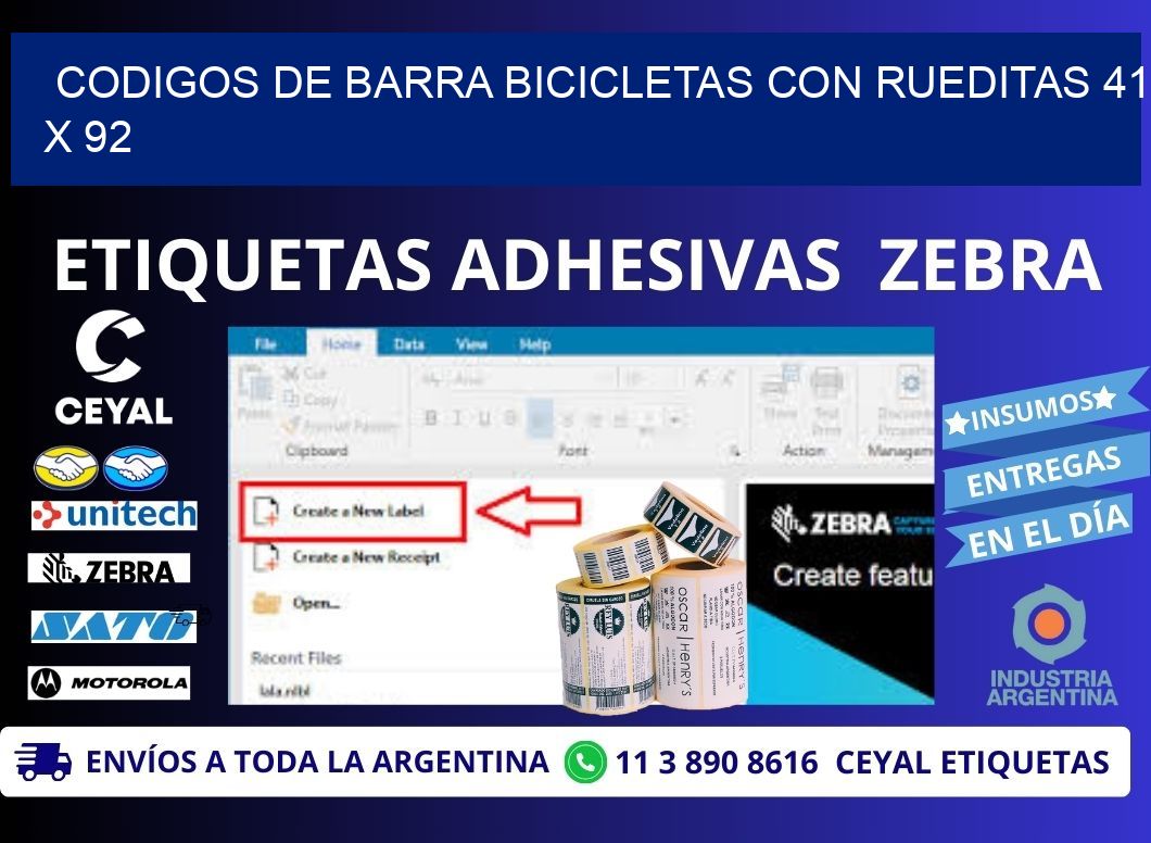 CODIGOS DE BARRA BICICLETAS CON RUEDITAS 41 x 92