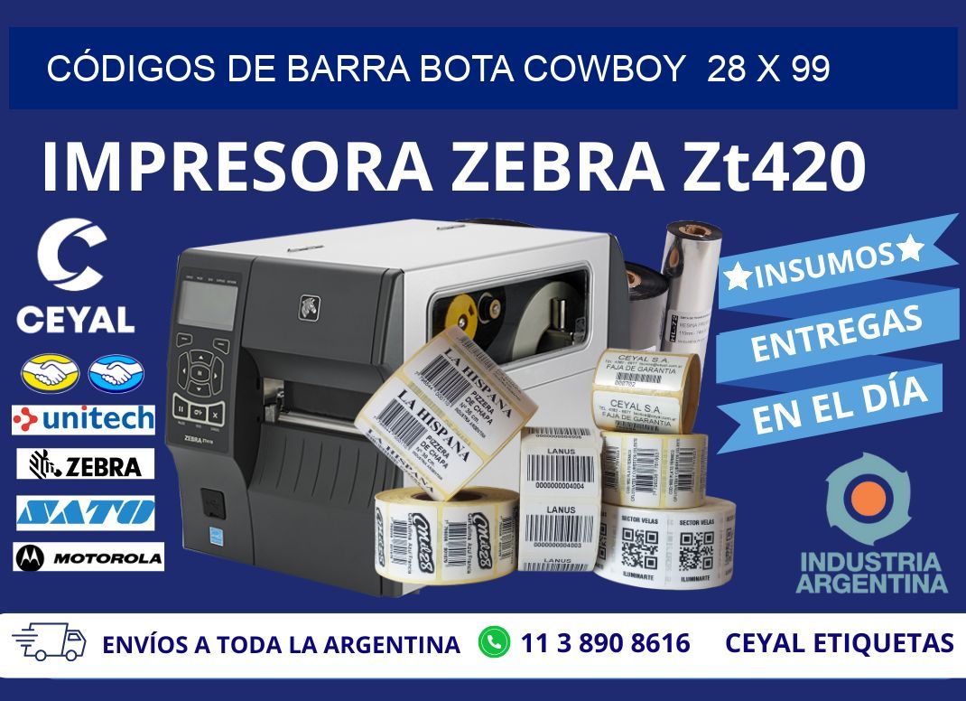 CÓDIGOS DE BARRA BOTA COWBOY  28 x 99