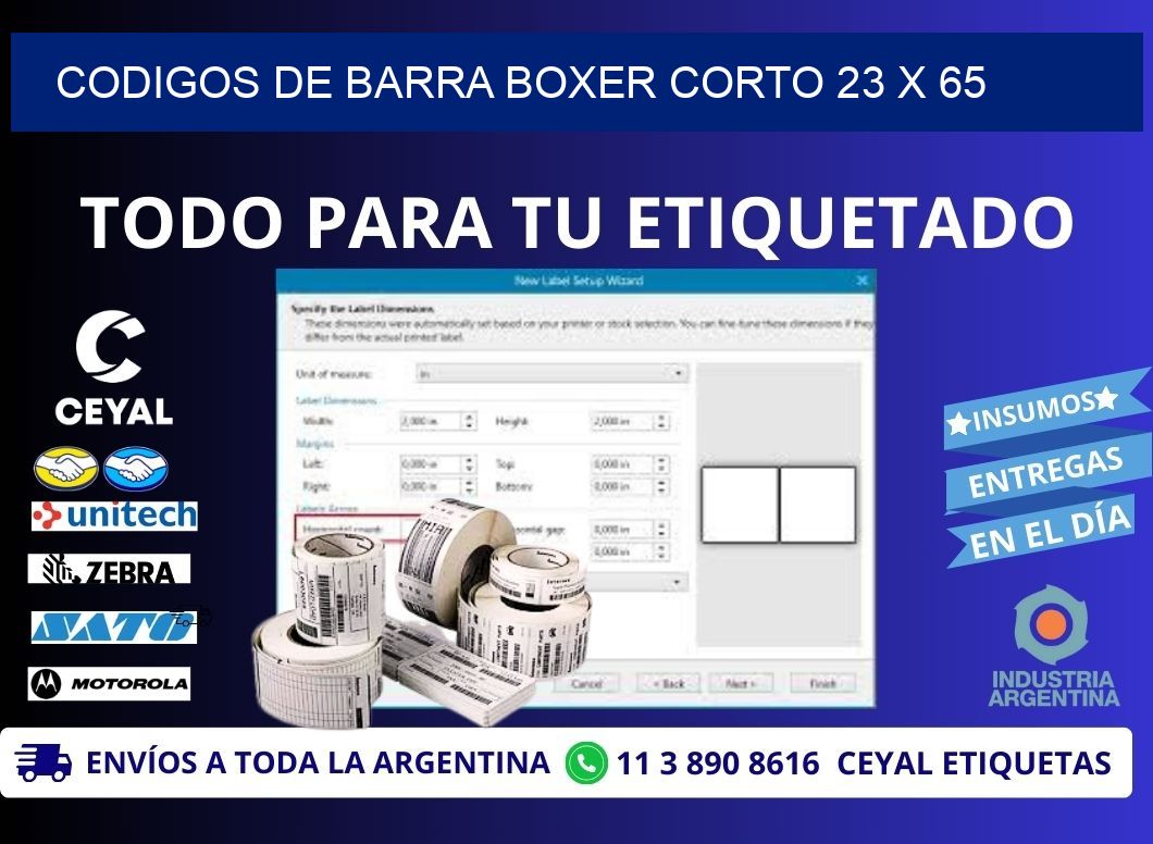 CODIGOS DE BARRA BOXER CORTO 23 x 65