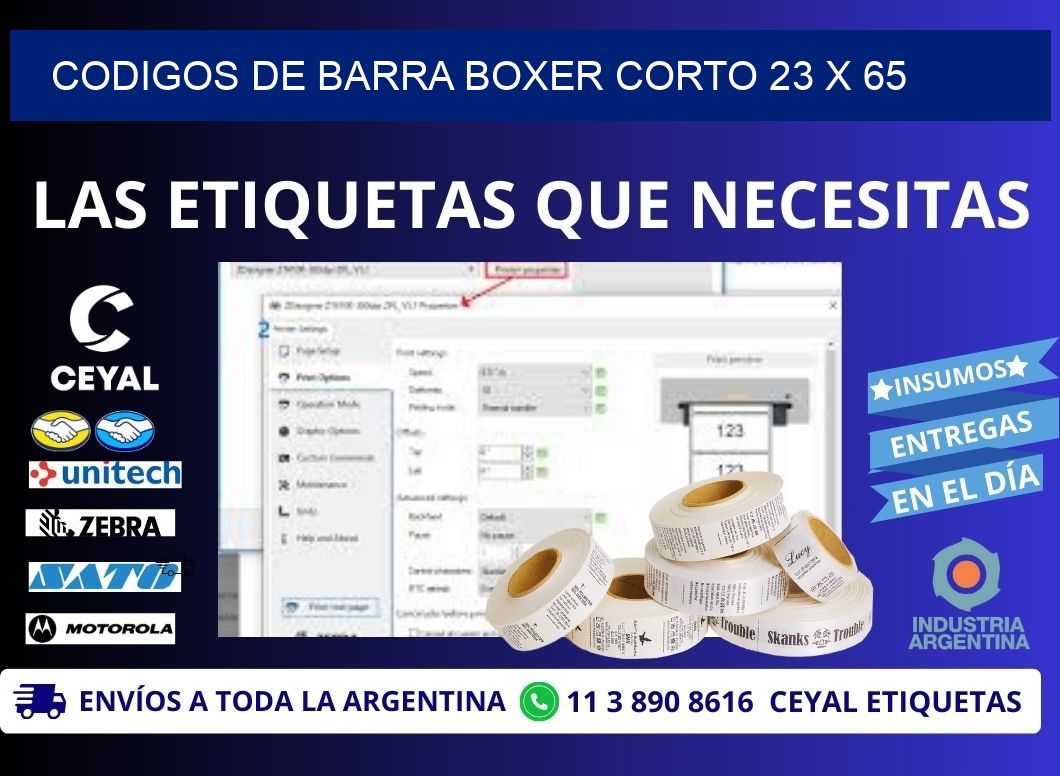 CODIGOS DE BARRA BOXER CORTO 23 x 65