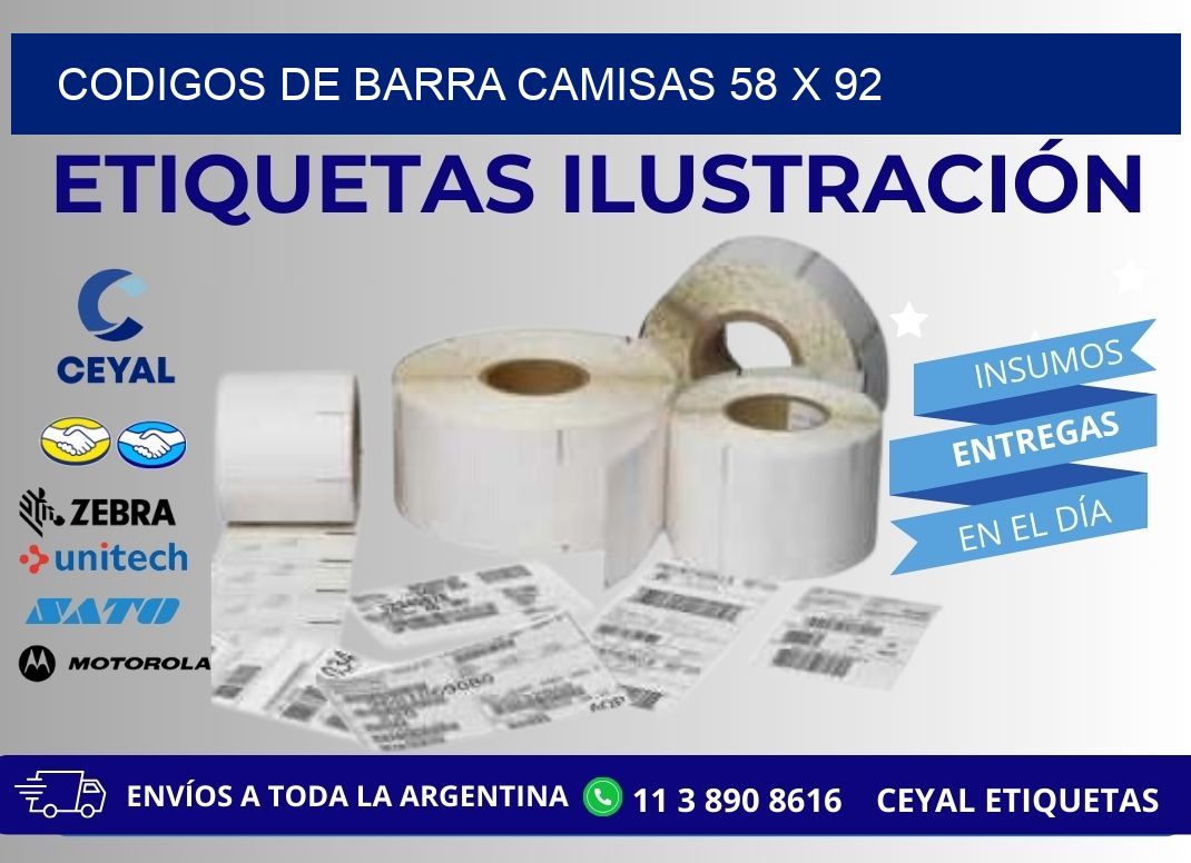 CODIGOS DE BARRA CAMISAS 58 x 92