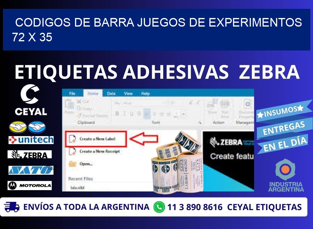 CODIGOS DE BARRA JUEGOS DE EXPERIMENTOS  72 x 35