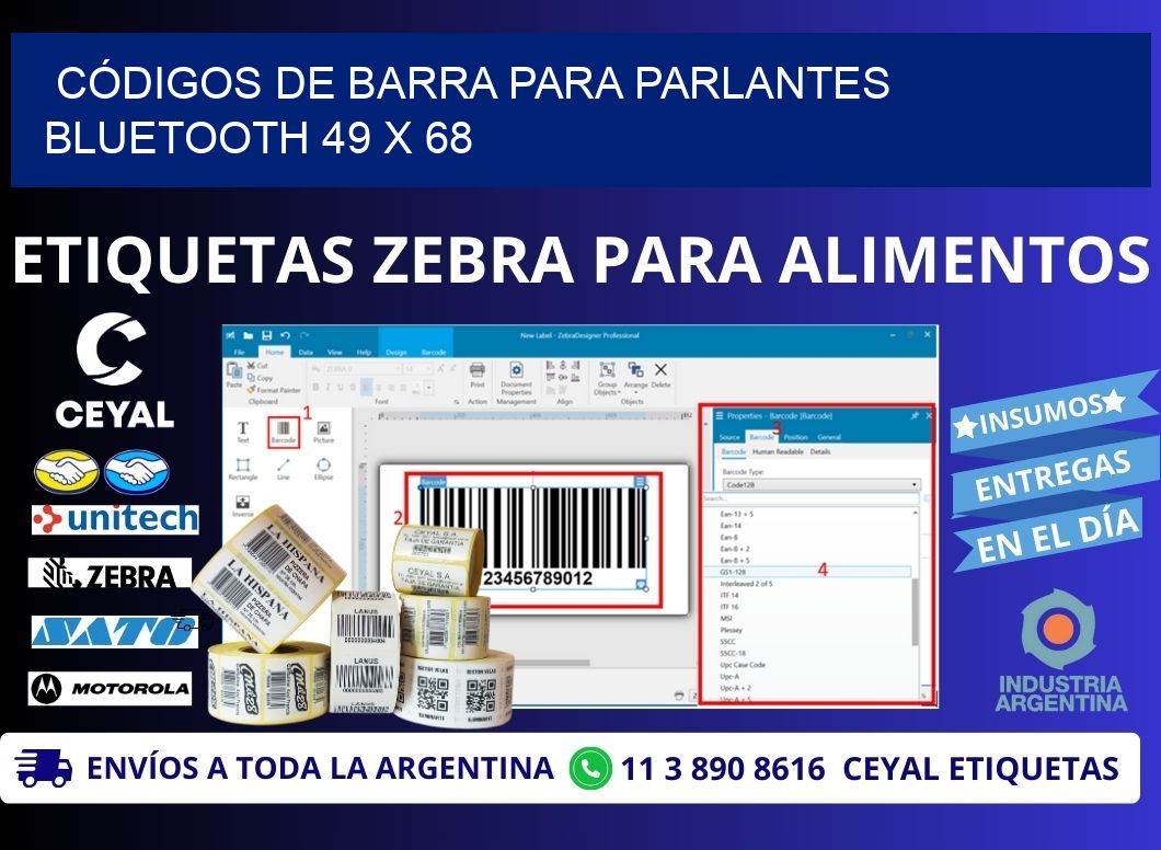 CÓDIGOS DE BARRA PARA PARLANTES BLUETOOTH 49 x 68