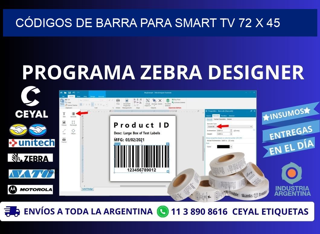 CÓDIGOS DE BARRA PARA SMART TV 72 x 45