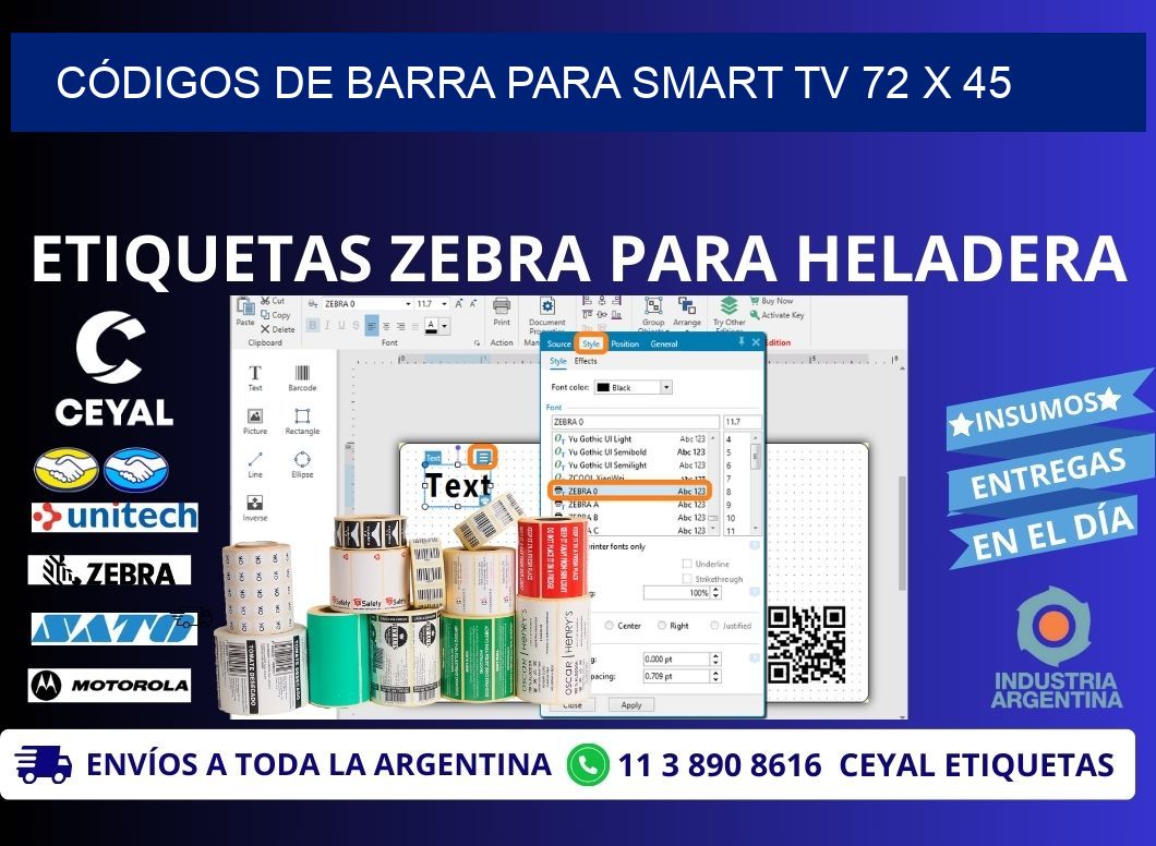 CÓDIGOS DE BARRA PARA SMART TV 72 x 45