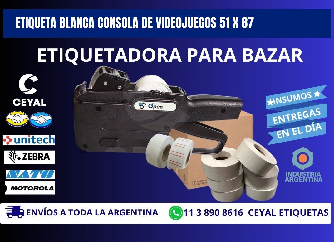 ETIQUETA BLANCA CONSOLA DE VIDEOJUEGOS 51 x 87