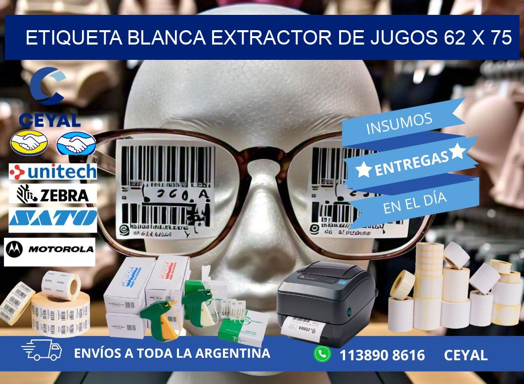 ETIQUETA BLANCA EXTRACTOR DE JUGOS 62 x 75