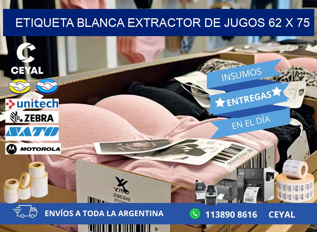 ETIQUETA BLANCA EXTRACTOR DE JUGOS 62 x 75