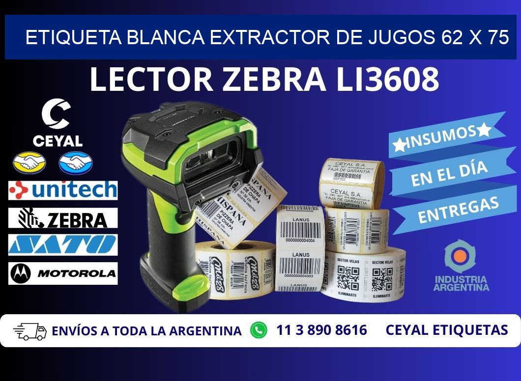 ETIQUETA BLANCA EXTRACTOR DE JUGOS 62 x 75