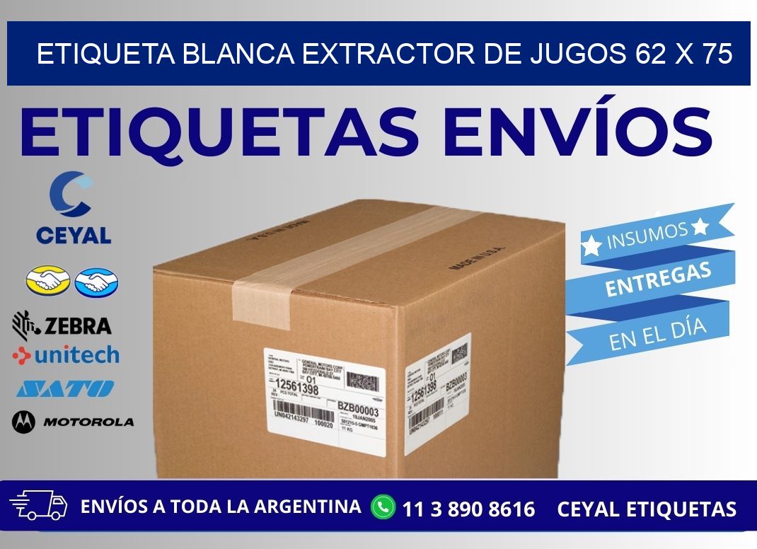 ETIQUETA BLANCA EXTRACTOR DE JUGOS 62 x 75