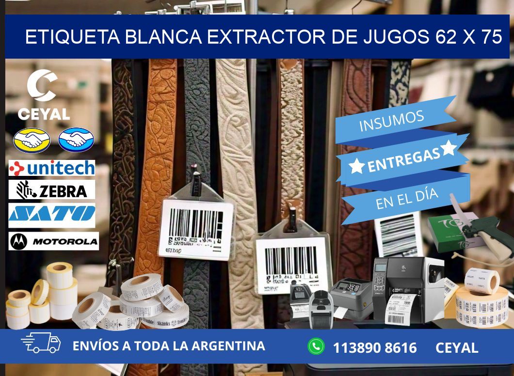 ETIQUETA BLANCA EXTRACTOR DE JUGOS 62 x 75