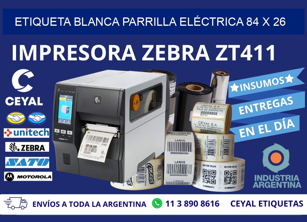 ETIQUETA BLANCA PARRILLA ELÉCTRICA 84 x 26