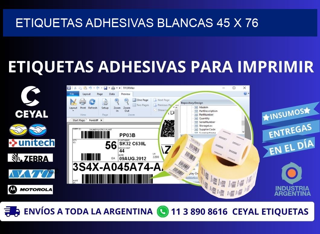 ETIQUETAS ADHESIVAS BLANCAS 45 x 76