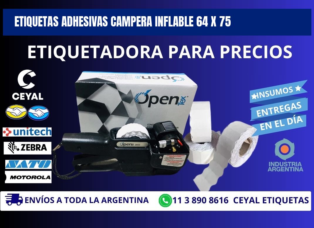 ETIQUETAS ADHESIVAS CAMPERA INFLABLE 64 x 75