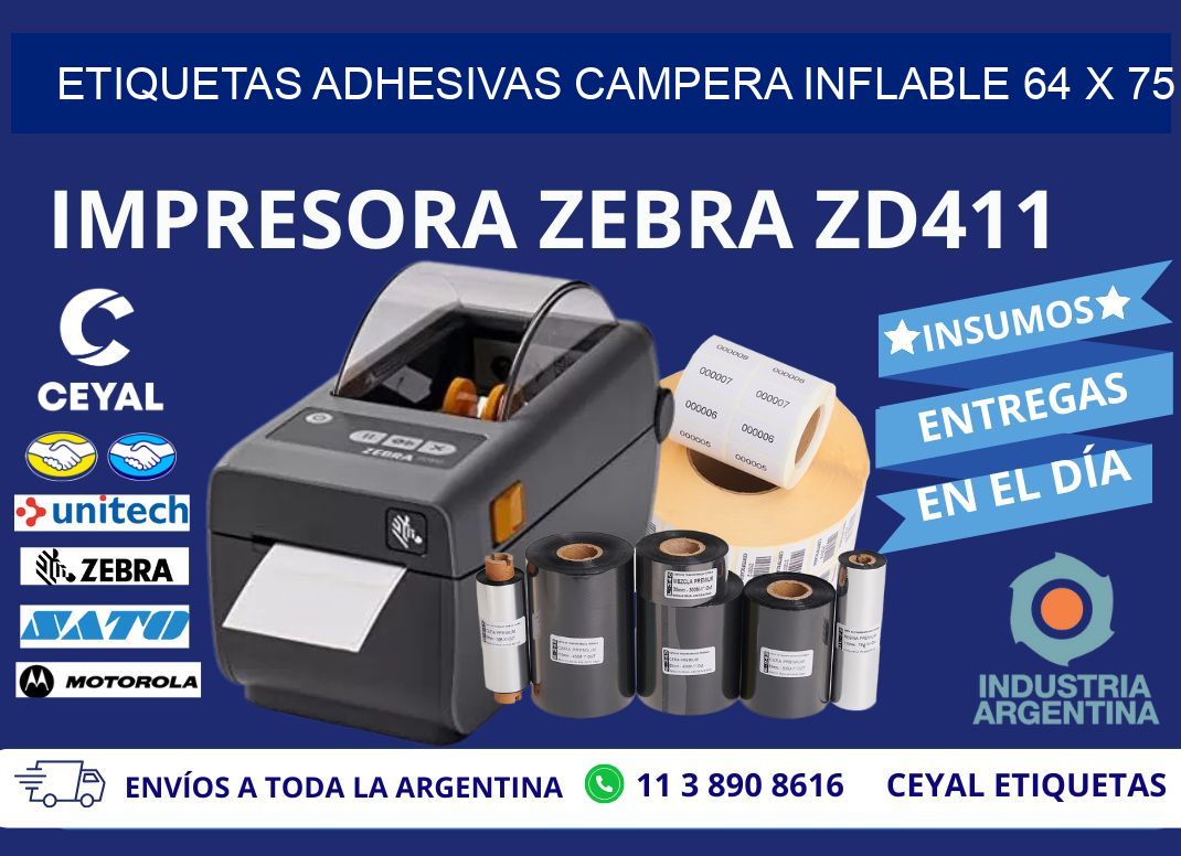 ETIQUETAS ADHESIVAS CAMPERA INFLABLE 64 x 75