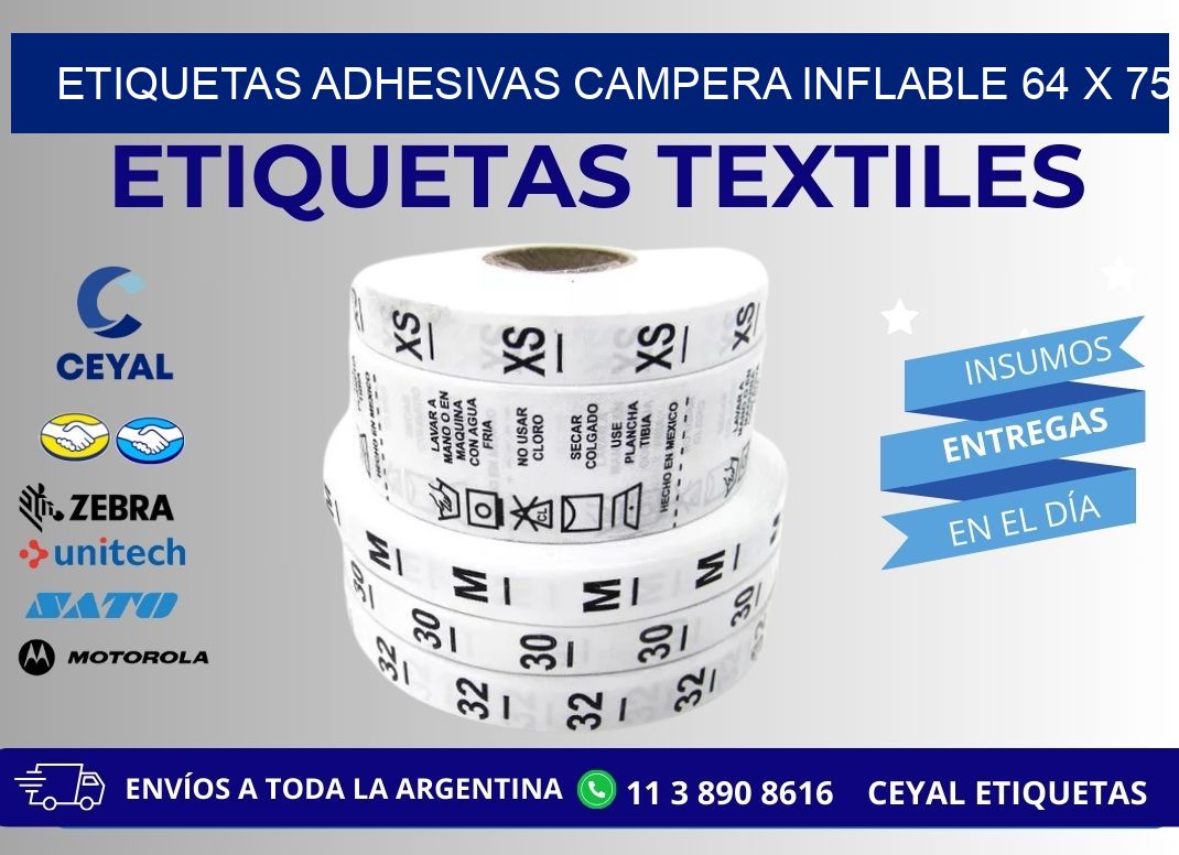 ETIQUETAS ADHESIVAS CAMPERA INFLABLE 64 x 75