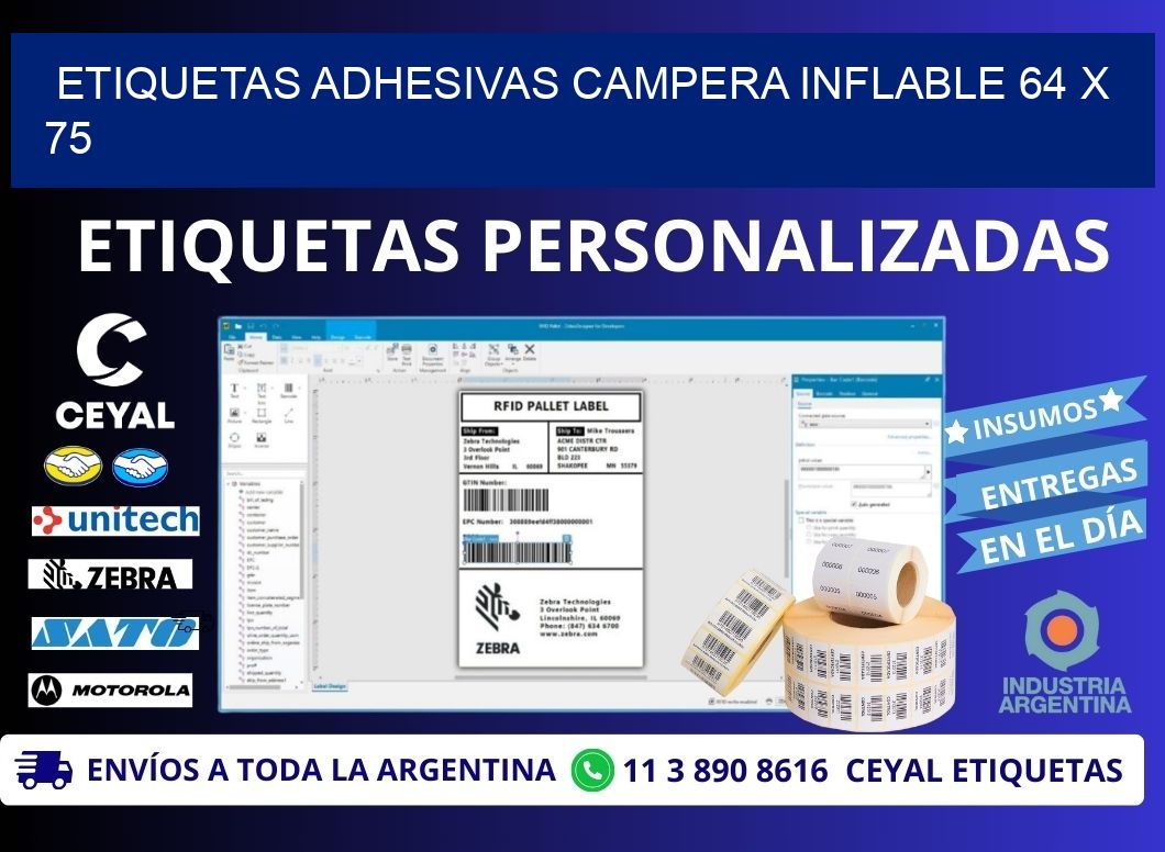 ETIQUETAS ADHESIVAS CAMPERA INFLABLE 64 x 75