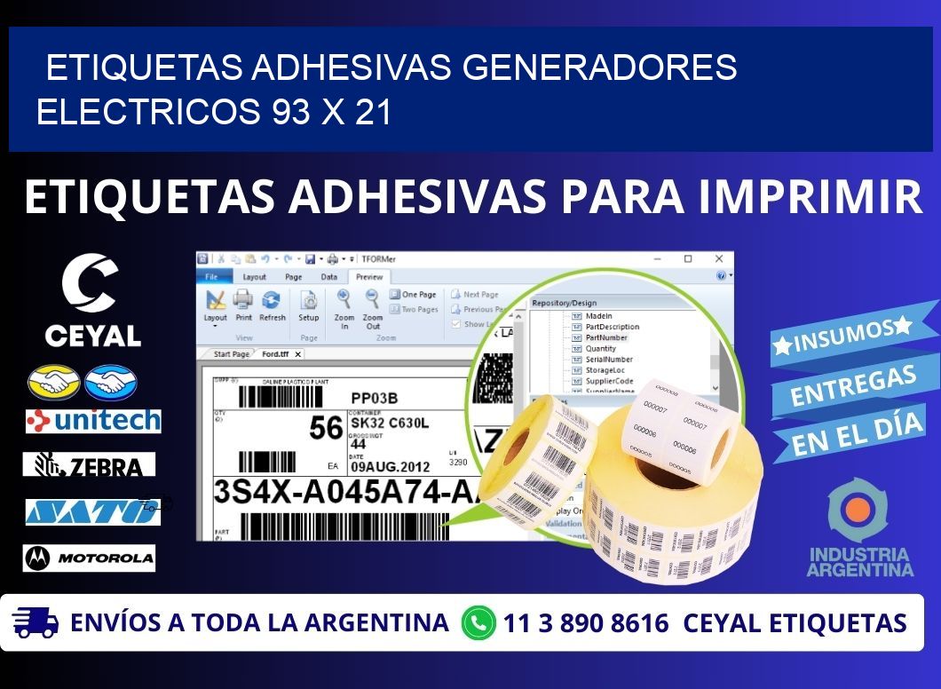 ETIQUETAS ADHESIVAS GENERADORES ELECTRICOS 93 x 21