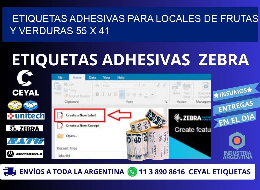 ETIQUETAS ADHESIVAS PARA LOCALES DE FRUTAS Y VERDURAS 55 x 41