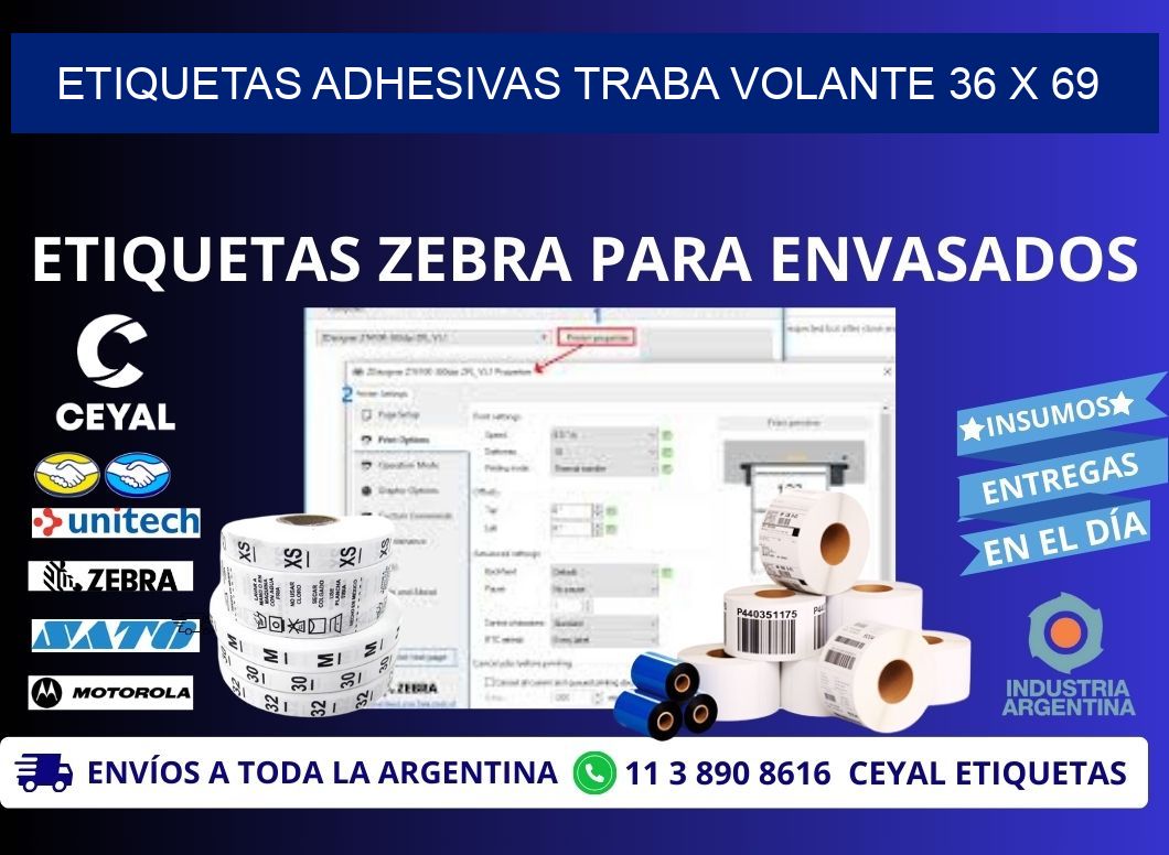 ETIQUETAS ADHESIVAS TRABA VOLANTE 36 x 69