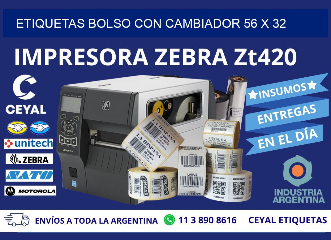 ETIQUETAS BOLSO CON CAMBIADOR 56 x 32