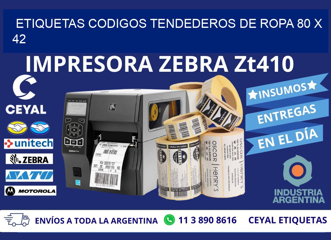 ETIQUETAS CODIGOS TENDEDEROS DE ROPA 80 x 42