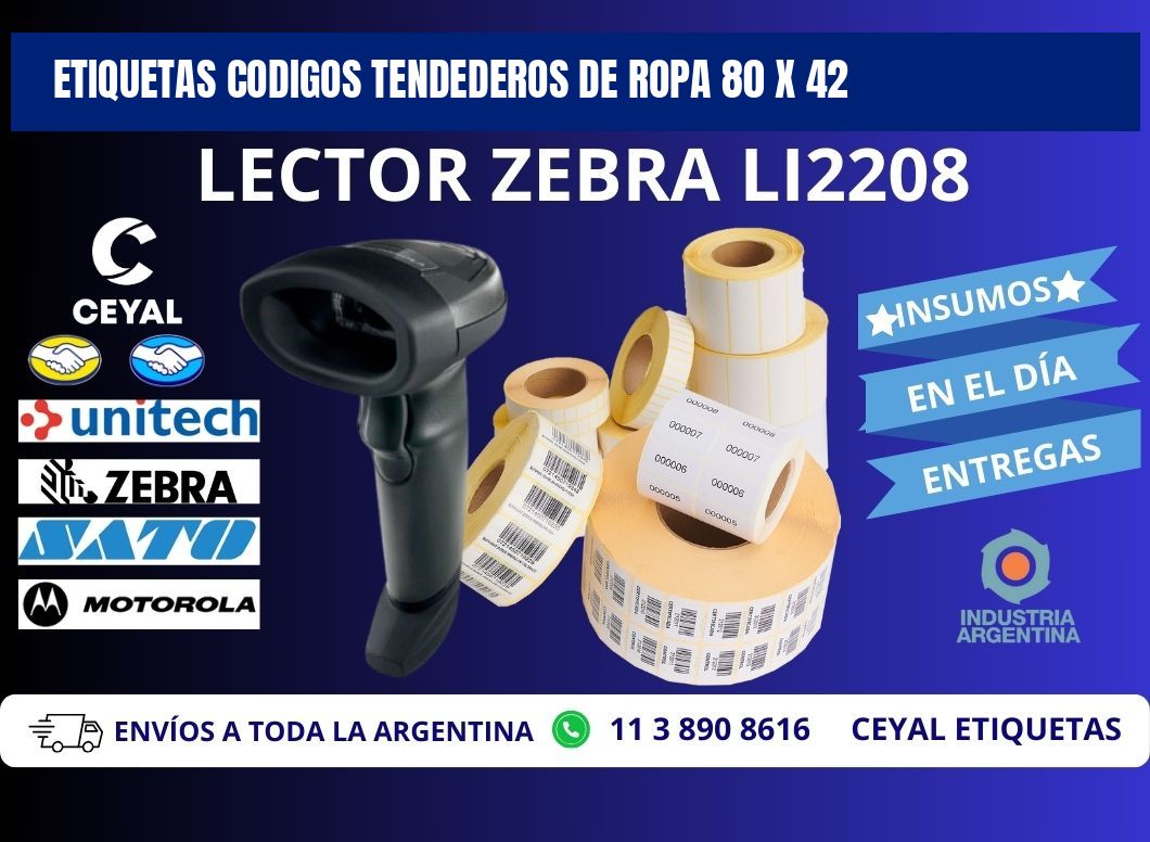 ETIQUETAS CODIGOS TENDEDEROS DE ROPA 80 x 42