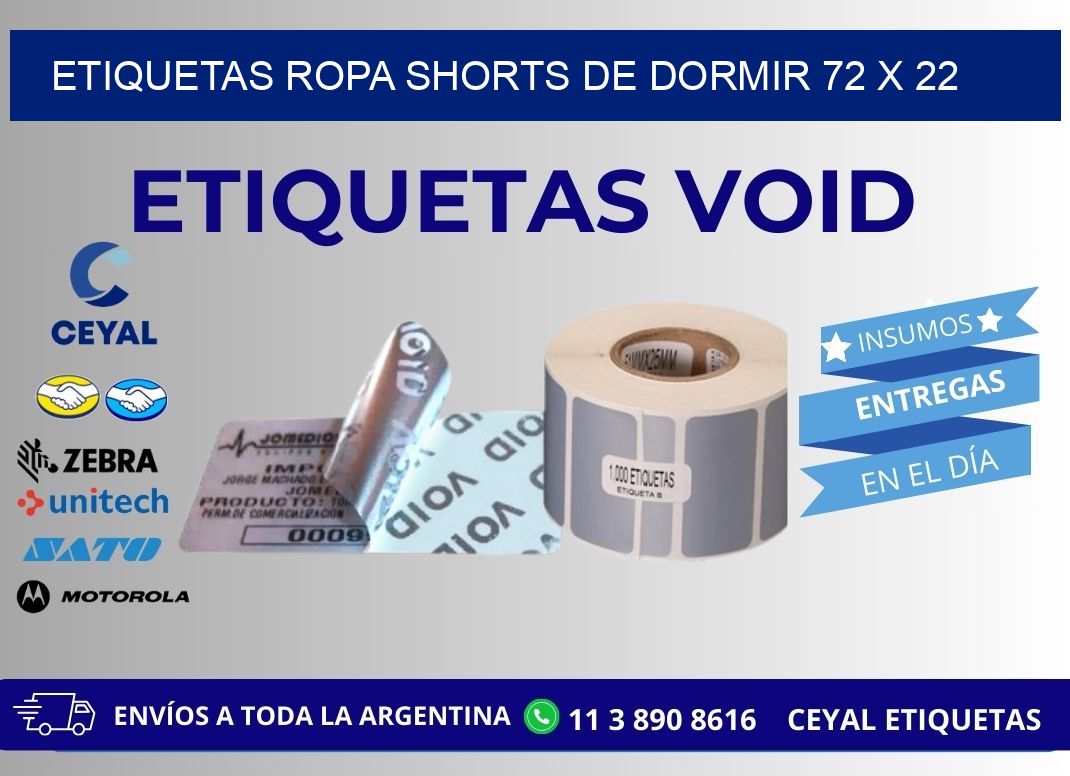 ETIQUETAS ROPA SHORTS DE DORMIR 72 x 22