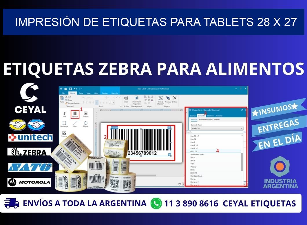 IMPRESIÓN DE ETIQUETAS PARA TABLETS 28 x 27