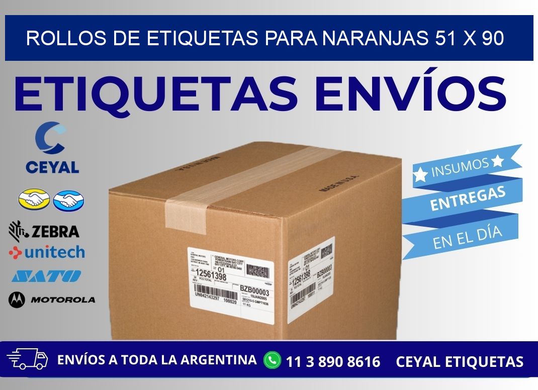 ROLLOS DE ETIQUETAS PARA NARANJAS 51 x 90