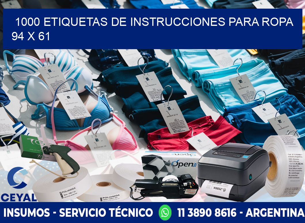 1000 ETIQUETAS DE INSTRUCCIONES PARA ROPA 94 x 61