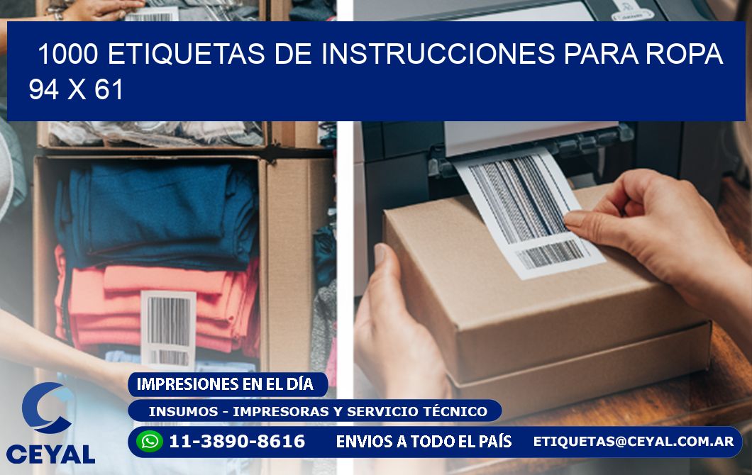 1000 ETIQUETAS DE INSTRUCCIONES PARA ROPA 94 x 61