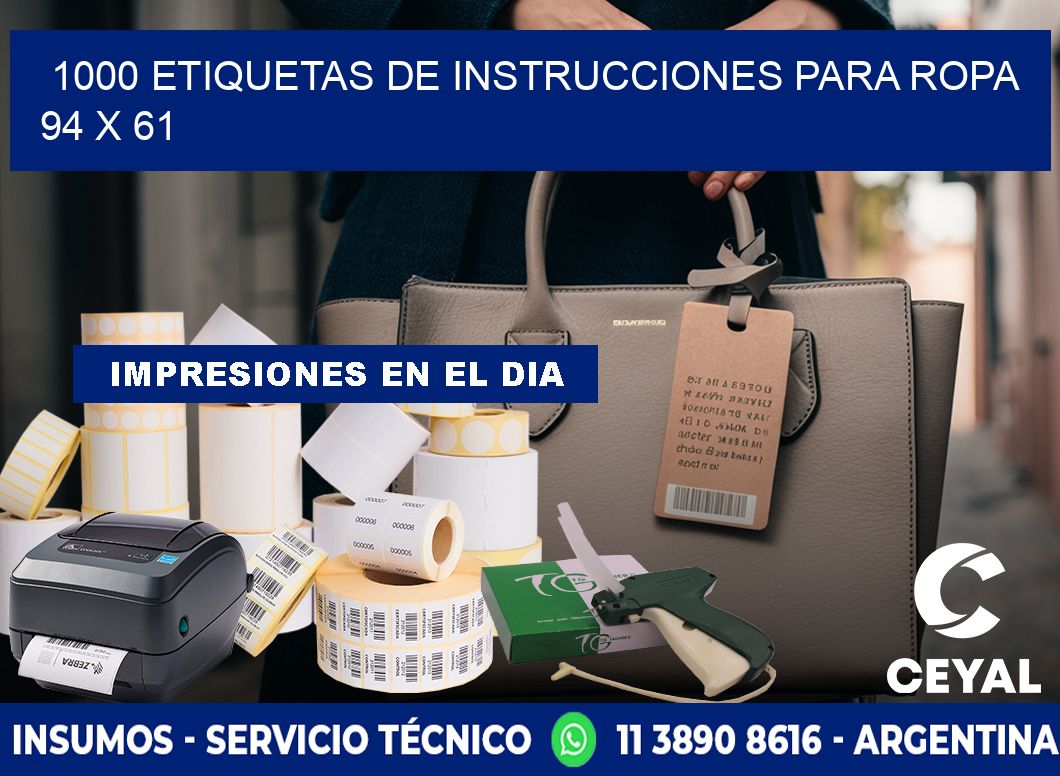 1000 ETIQUETAS DE INSTRUCCIONES PARA ROPA 94 x 61