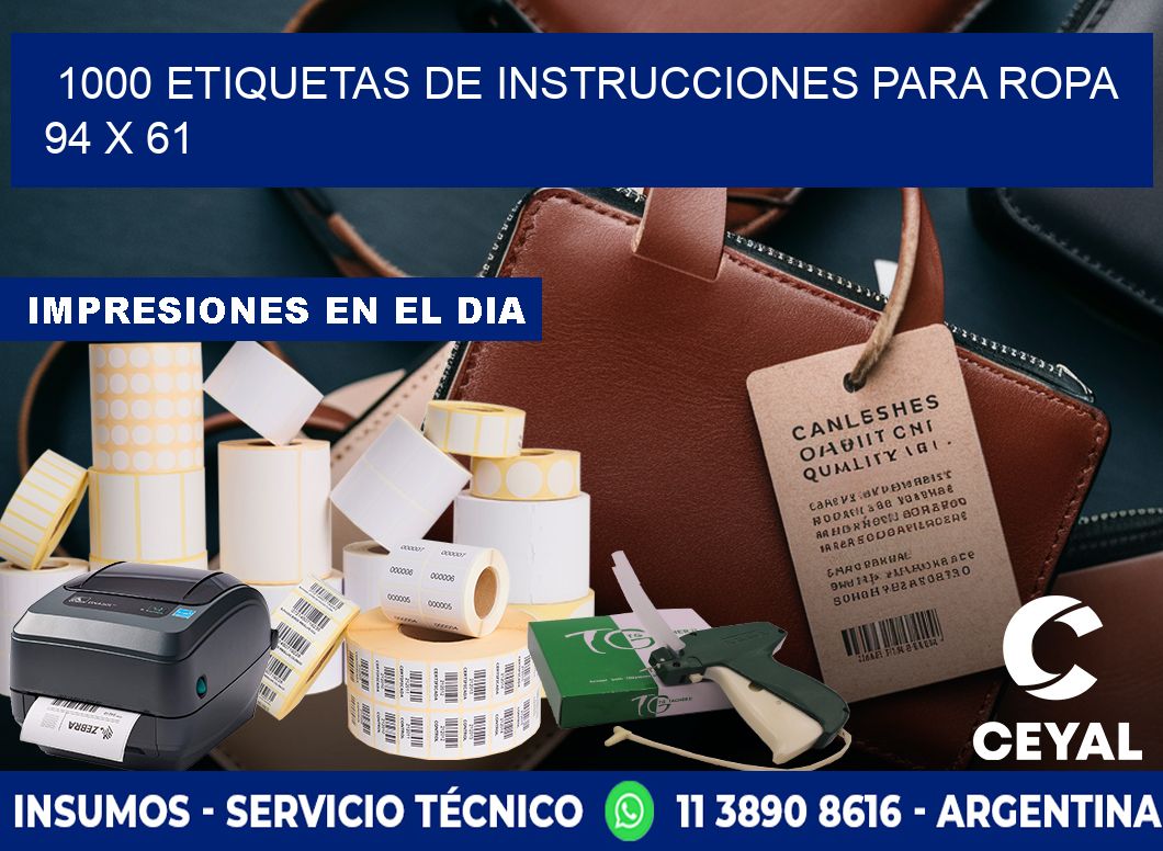 1000 ETIQUETAS DE INSTRUCCIONES PARA ROPA 94 x 61