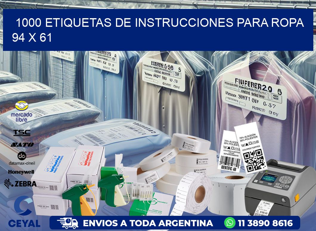 1000 ETIQUETAS DE INSTRUCCIONES PARA ROPA 94 x 61