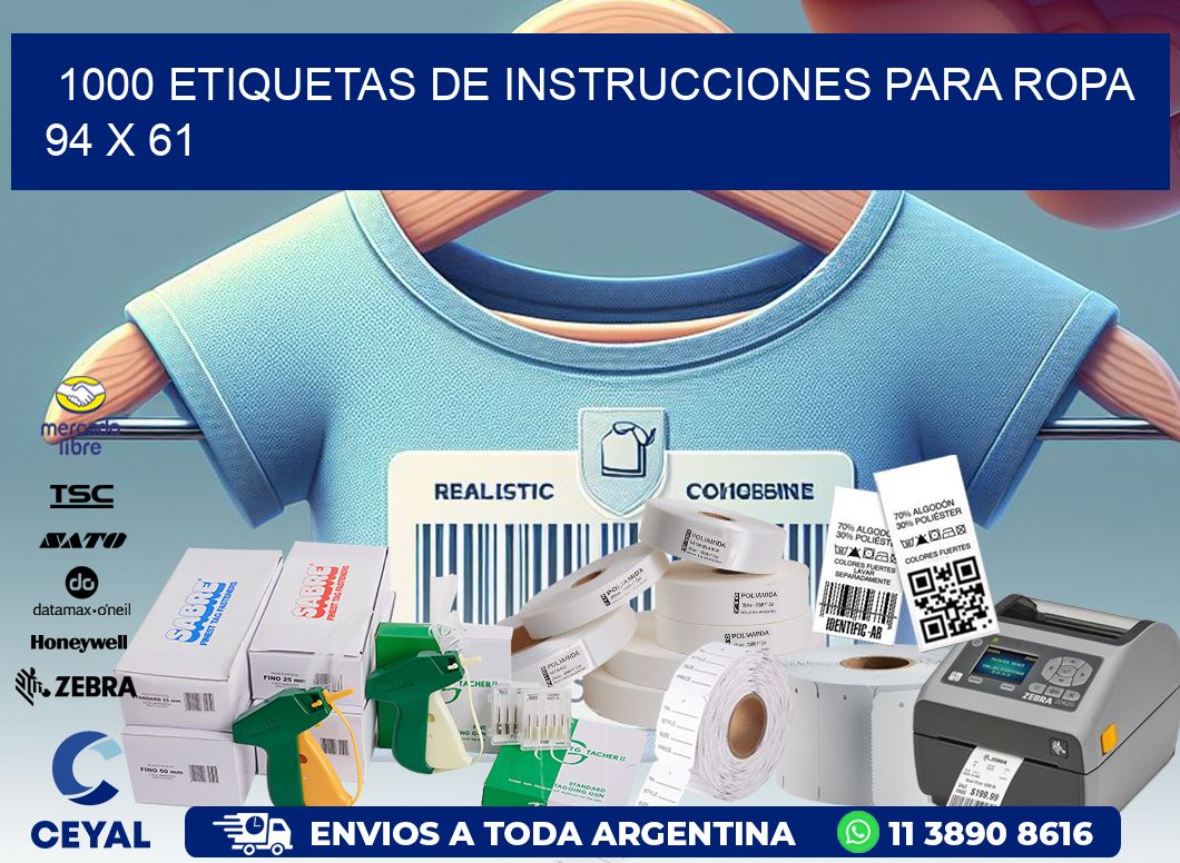 1000 ETIQUETAS DE INSTRUCCIONES PARA ROPA 94 x 61