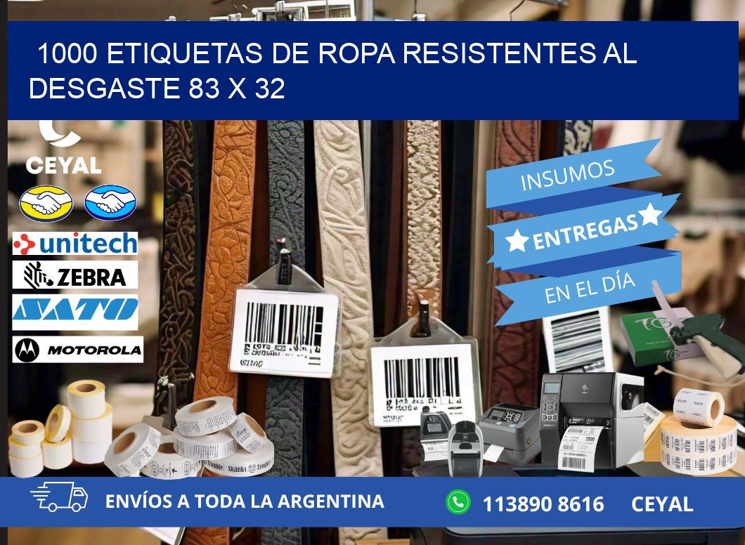 1000 ETIQUETAS DE ROPA RESISTENTES AL DESGASTE 83 x 32