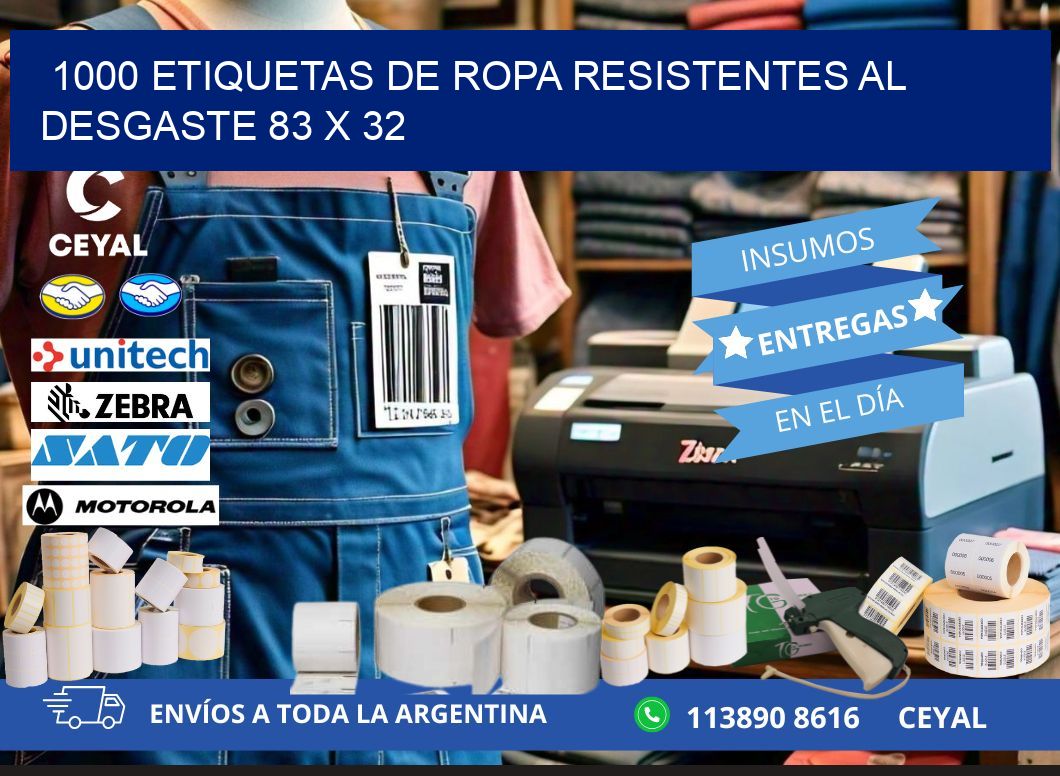 1000 ETIQUETAS DE ROPA RESISTENTES AL DESGASTE 83 x 32