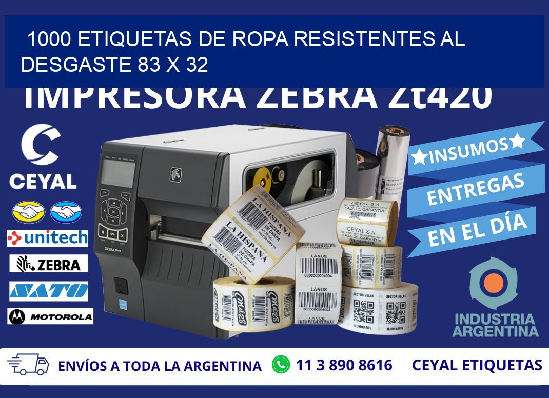 1000 ETIQUETAS DE ROPA RESISTENTES AL DESGASTE 83 x 32